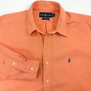 Ralph Lauren Button Down Men L Orange Blake Cotton Long Sleeve Pastel Summer